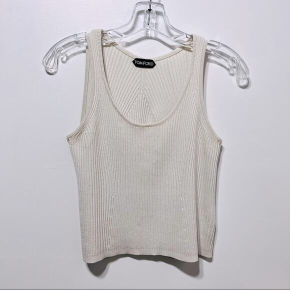 TOM FORD Womens Silk Sleeveless Ribbed Crop Top Size XS in Ivory - Picture 1 of 7